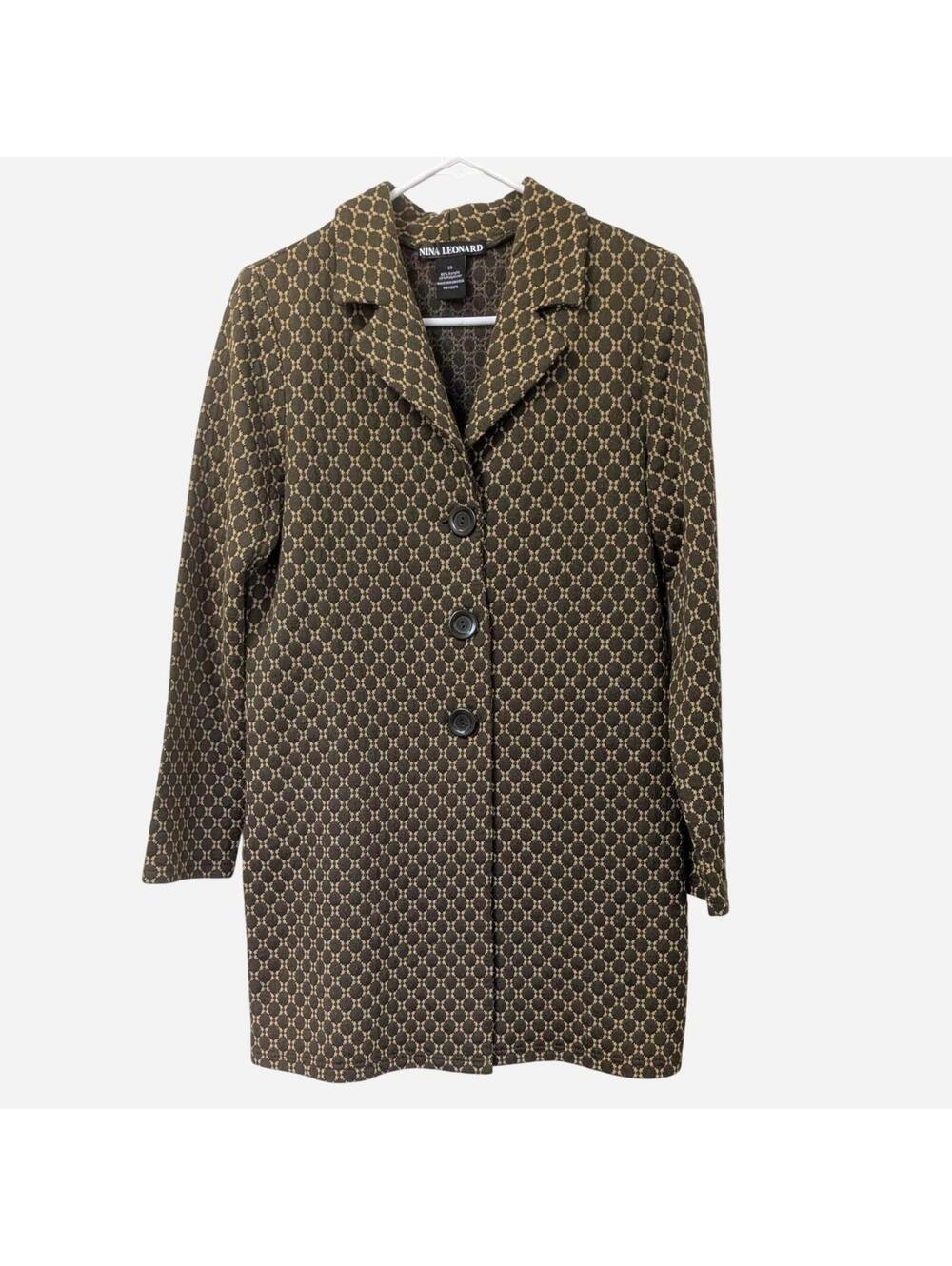 Olive Green And Tan Brown Patterned Coat Blazer Women's XS/S